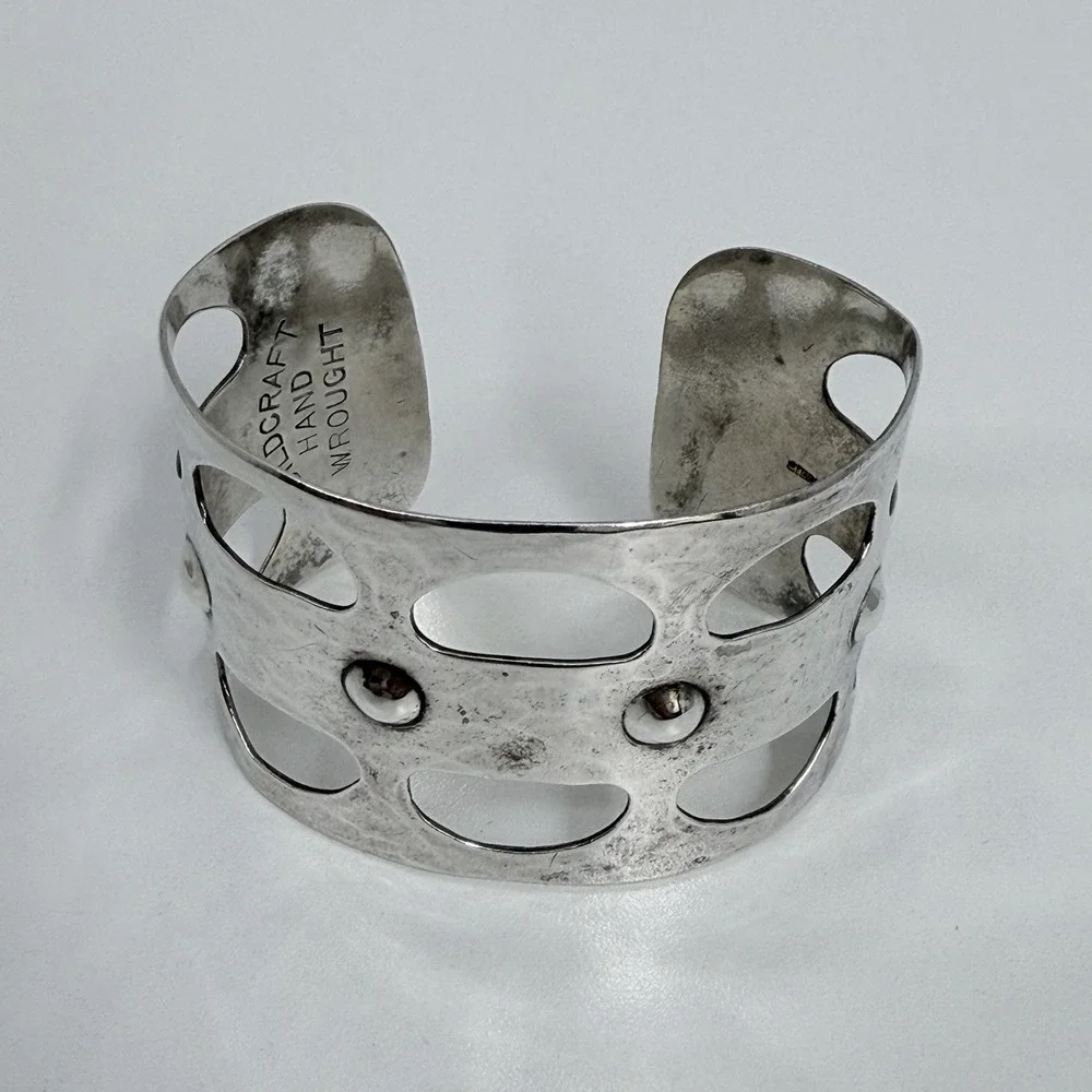 Vintage Guildcraft Hand Wrought Sterling Cuff Bracelet Modernist 50 Gram AWESOME